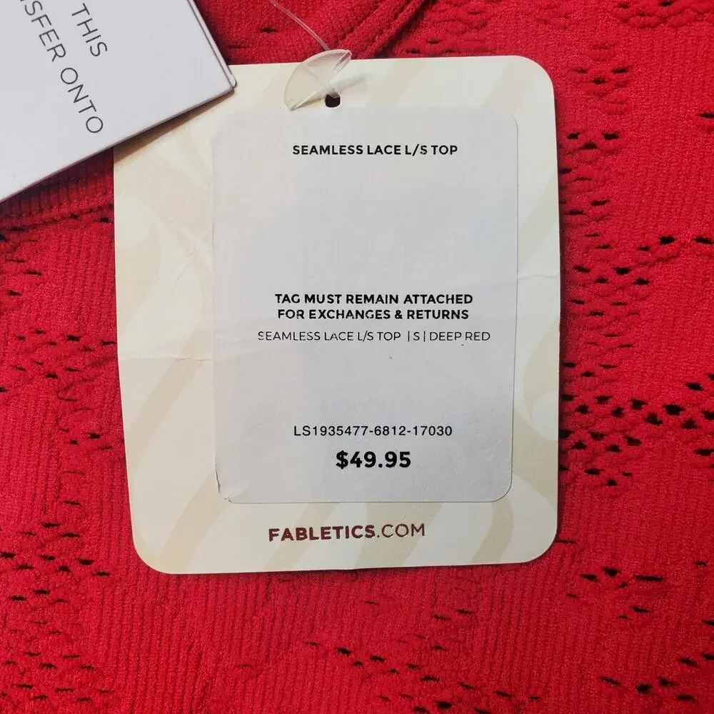 Fabletics Womens Size S NWT Seamless Lace Top Floral Long Sleeve Red LS1935477